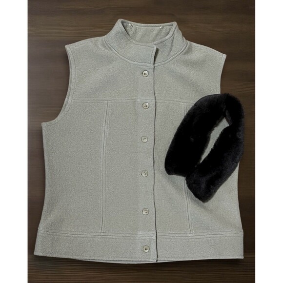 Talbots 100% Wool Vest With Removable Faux Fur Collar Tan Women’s Size Large - Picture 4 of 10